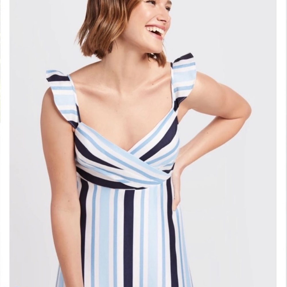 Draper James NWT Stripe Midi Dress White/Blue $250 - Picture 5 of 14
